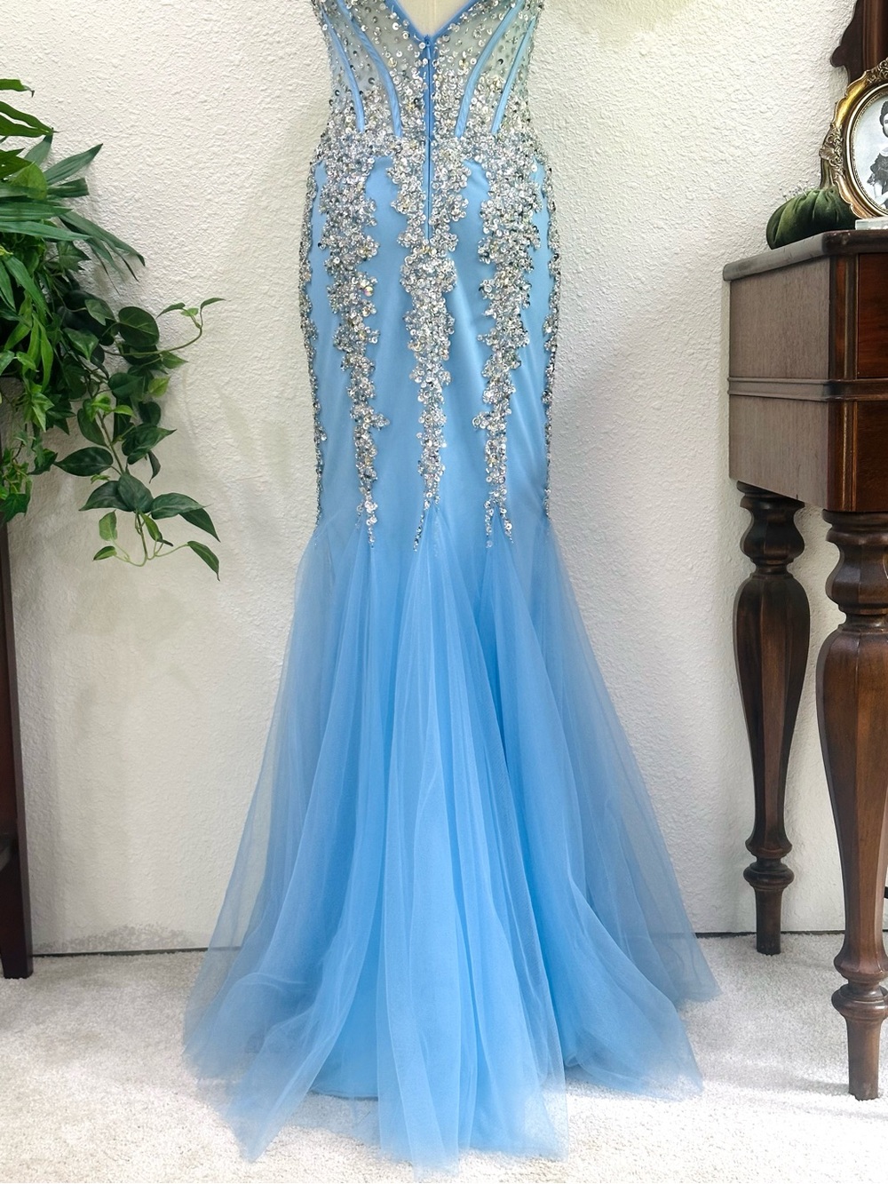 Jovani Light Blue Strapless Beaded Mermaid Gown - Picture 7 of 8